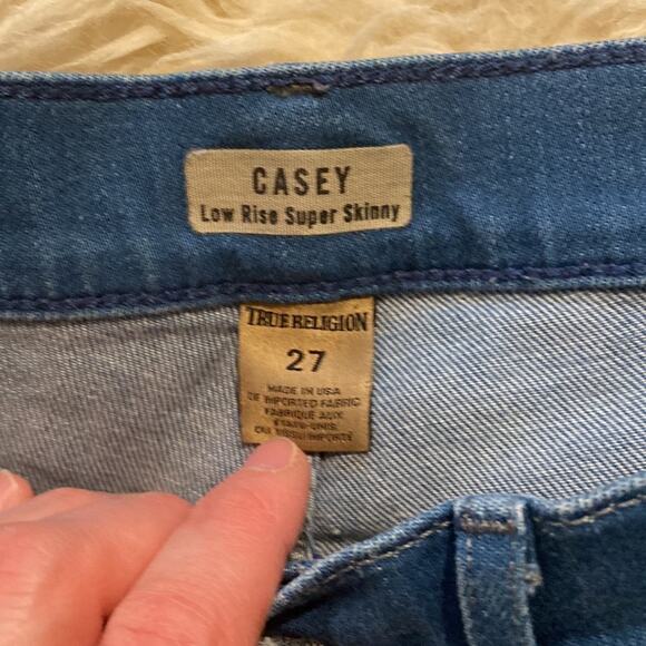 True Religion Casey Super Skinny Low Rise Denim Blue Jeans EUC Sz 27 Cotton - Picture 2 of 12